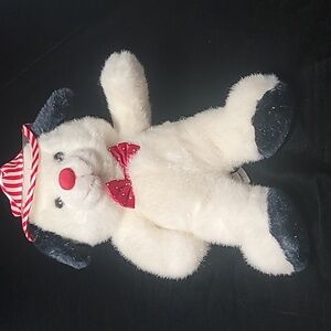 Black/White Sparkly Dog with Red Tie w/White Hearts & Red/White Striped Hat NWOT